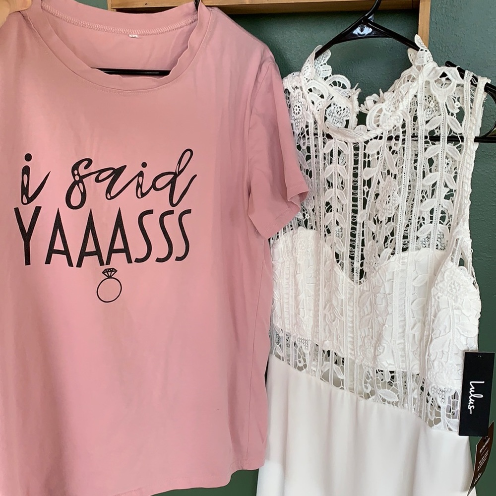 Bachelorette/Bridal Shower Bundle! Lulu’s White Dress NWT & “I said Yaaasss” tee